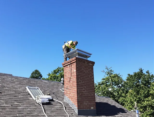 Lake Elsinore Chimney Sweep technician measuring a chimney cap in Lake Elsinore, CA
