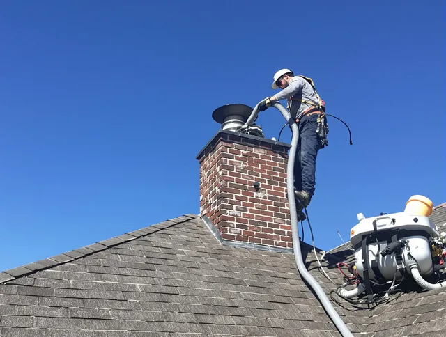 Dedicated Lake Elsinore Chimney Sweep team member cleaning a chimney in Lake Elsinore, CA