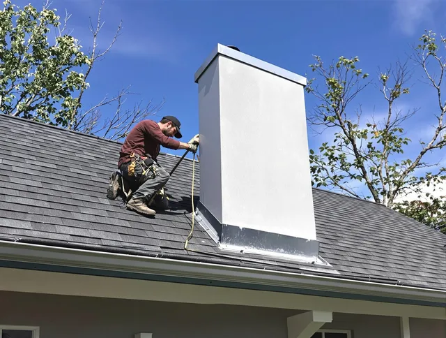 Lake Elsinore Chimney Sweep team member finishing chimney construction in Lake Elsinore, CA