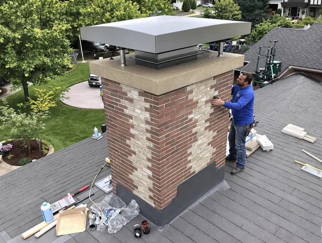 Lake Elsinore Chimney Sweep team working on a custom chimney remodel in Lake Elsinore, CA