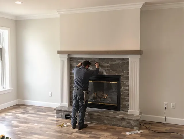 Lake Elsinore Chimney Sweep finishing a custom fireplace install in Lake Elsinore, CA